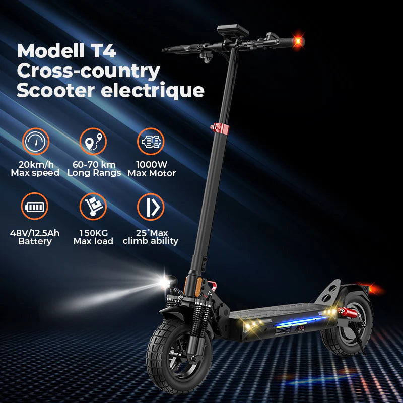 iScooter T4 10" 1000W Off-Road Elektroroller E-Scooter mit Straßenzulassung (ABE/eKFV)