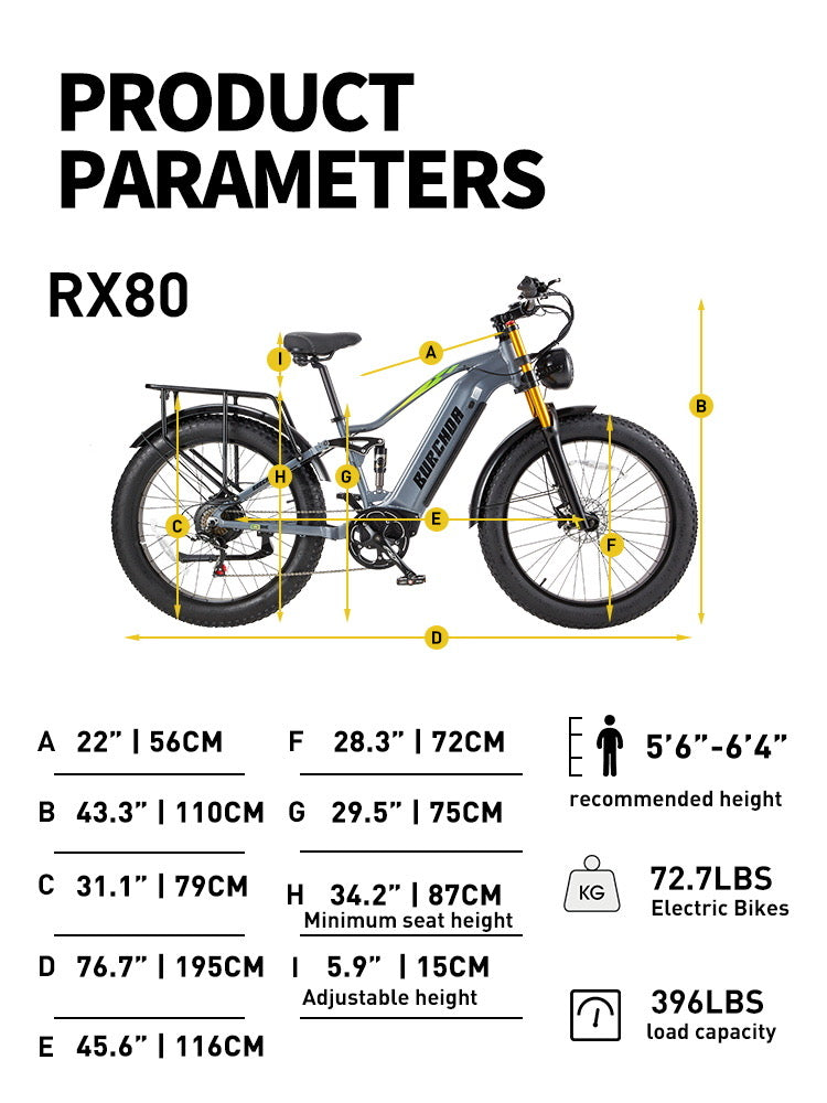 BURCHDA RX80 26" 750W Off Road Fat Tire Elektro-MTB-E-Bike