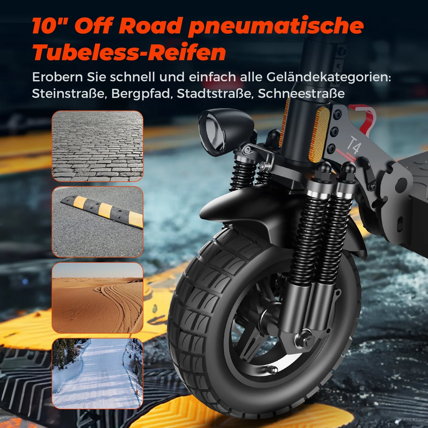 iScooter T4 10" 1000W Off-Road Elektroroller E-Scooter mit Straßenzulassung (ABE/eKFV)
