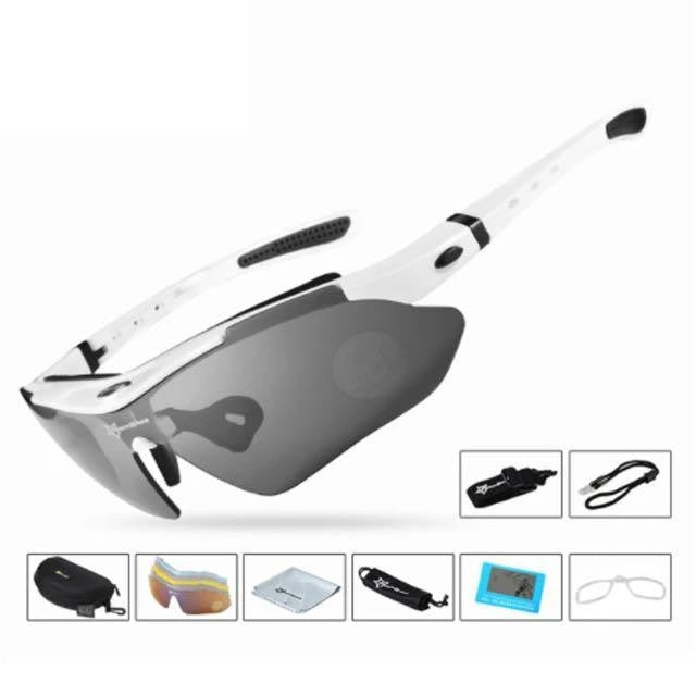 Rockbros Lunettes de cyclisme à lentilles interchangeables Lunettes de soleil pour sports de plein air Crème solaire avec 5 lentilles