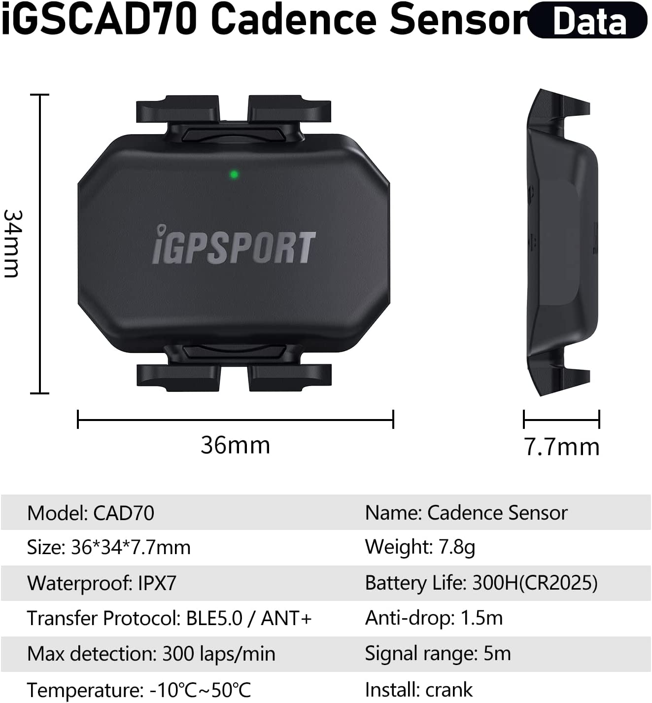 Capteur de vitesse/cadence iGPSPORT ANT+ Bluetooth RPM vélo SPD70 CAD70
