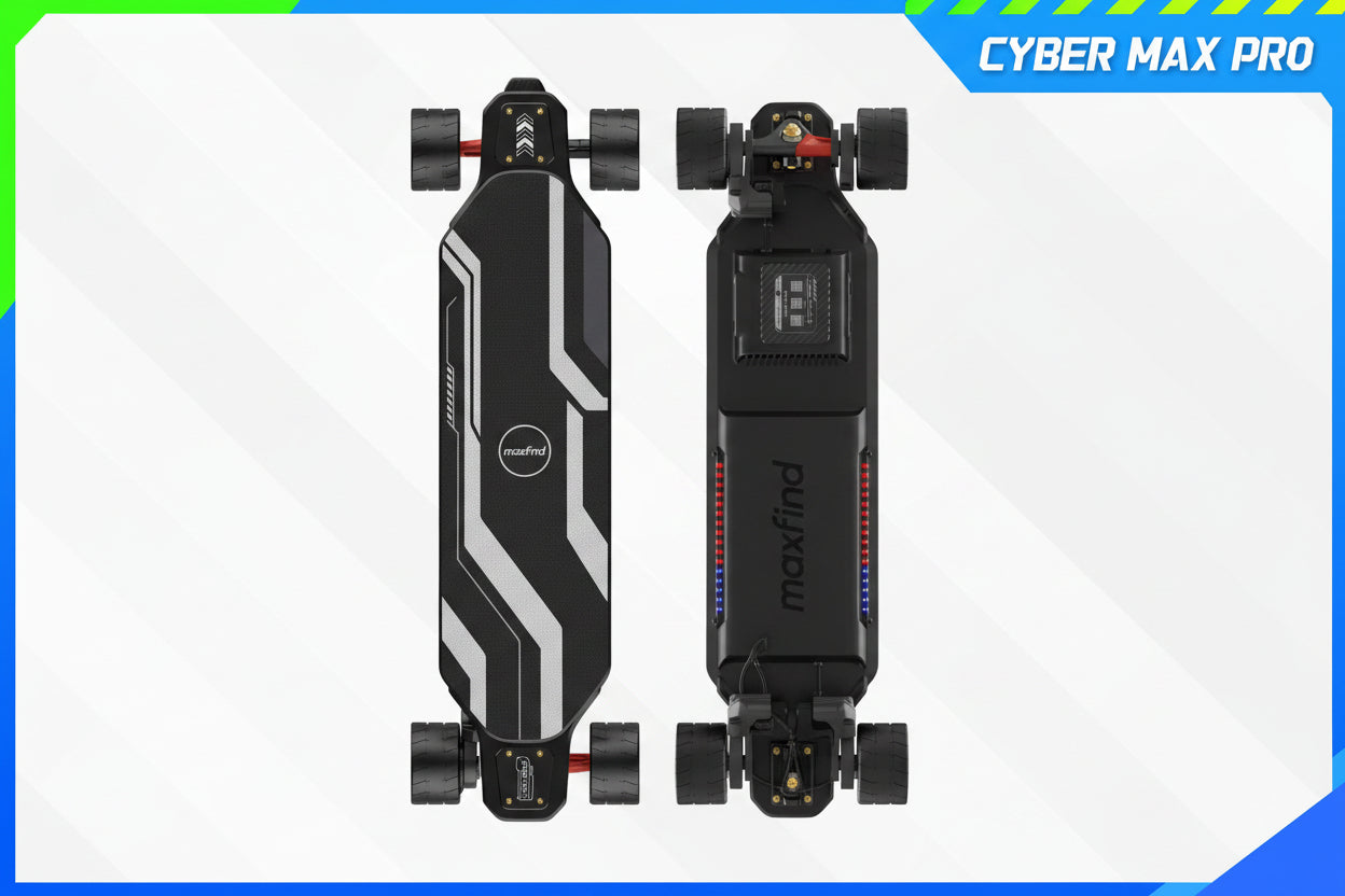 Maxfind Cyber Max Pro | Longboard Électrique Connecté - Double Moteur 900W, Autonomie 50km