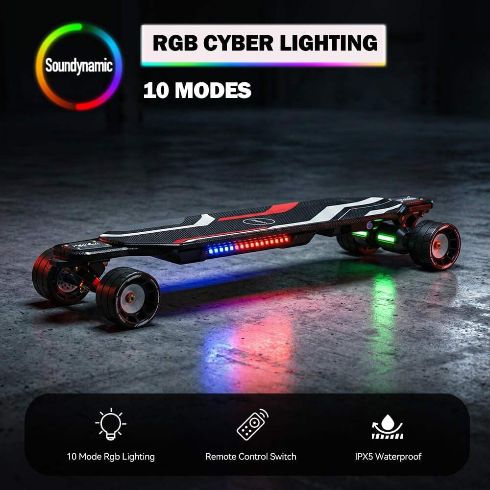 Maxfind Cyber Max Pro | Longboard Électrique Connecté - Double Moteur 900W, Autonomie 50km