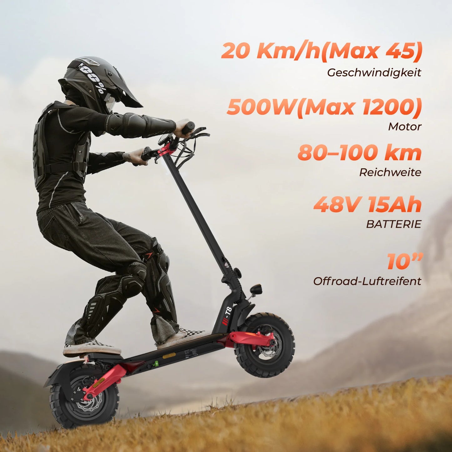 iScooter T8 10" 1200W Off-road Electric Scooter E-scooter With street approval (ABE/eKFV)