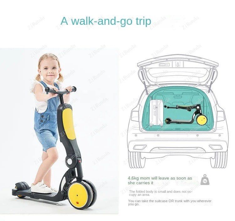 Trottinette cinq en un pour enfants Uonibaby, adaptée aux enfants de 2 à 6 ans, trottinette et voiture d'équilibre en un