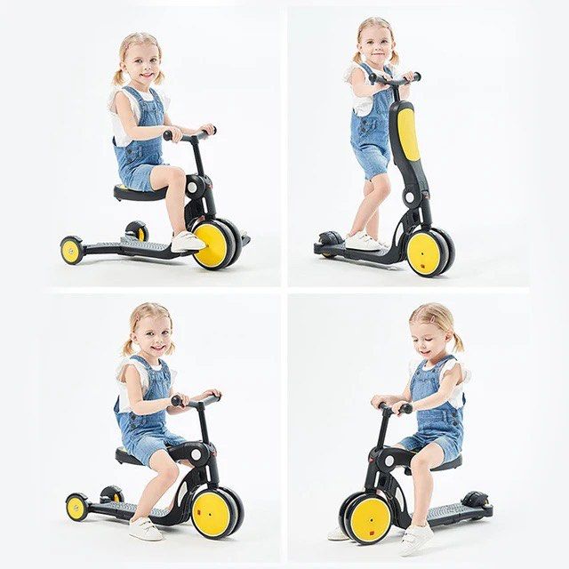 Trottinette cinq en un pour enfants Uonibaby, adaptée aux enfants de 2 à 6 ans, trottinette et voiture d'équilibre en un