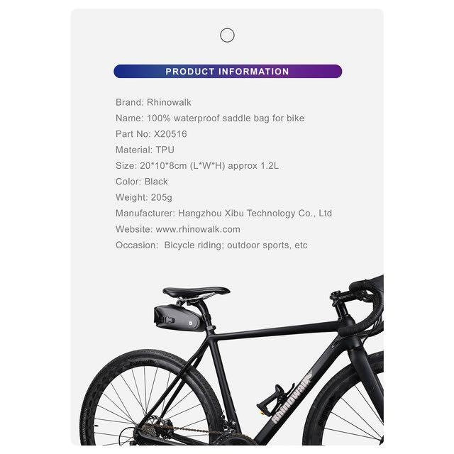 Boucle à dégagement rapide pour sacoche de selle de vélo Rhinowalk 1.2L