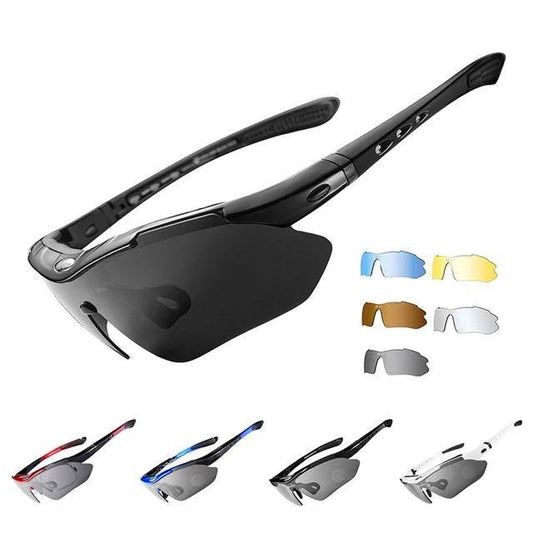 Rockbros Lunettes de cyclisme à lentilles interchangeables Lunettes de soleil pour sports de plein air Crème solaire avec 5 lentilles 