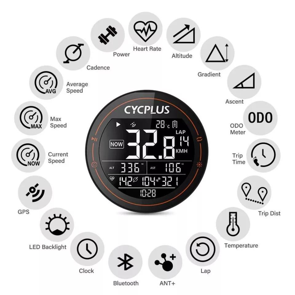 Ordinateur/compteur de vélo étanche sans fil CYCPLUS M2 avec support