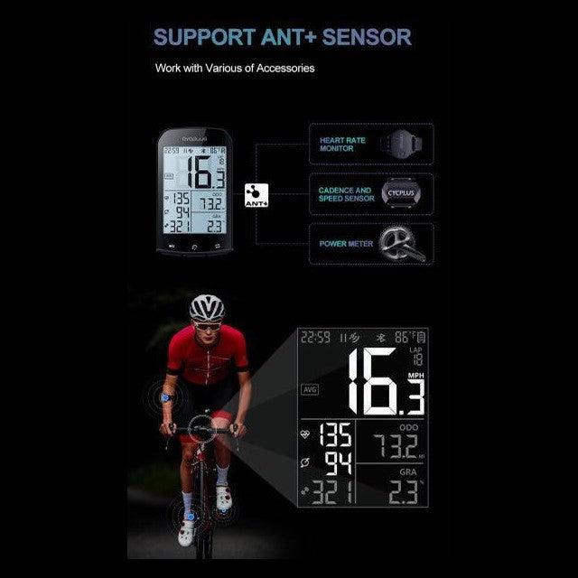 Cycplus M1 Wireless Cycling Computer Waterproof Bicycle Meter Bluetooth English Version GPS Cycling Computer English Ver
