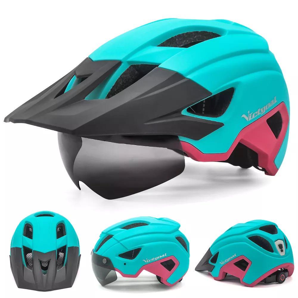 Casque de vélo de montagne Eastinear avec lunettes magnétiques, protection solaire, feu arrière rechargeable par USB