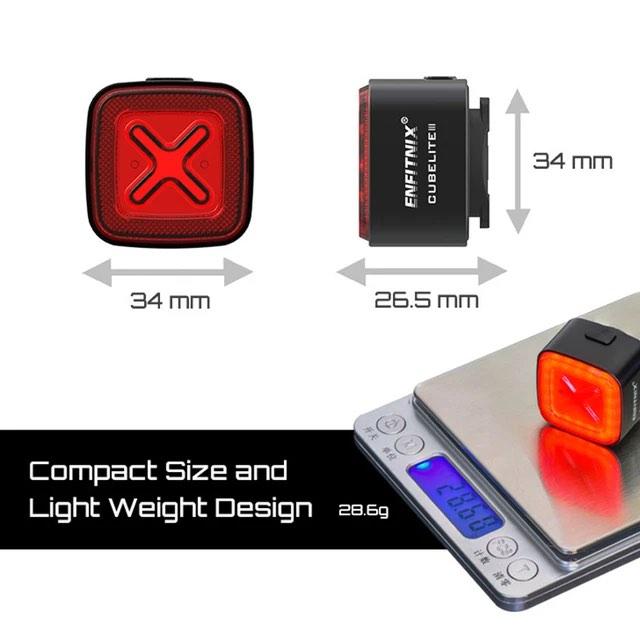 Enfitnix Cubelite III feu arrière de vélo intelligent frein à induction chargement USB