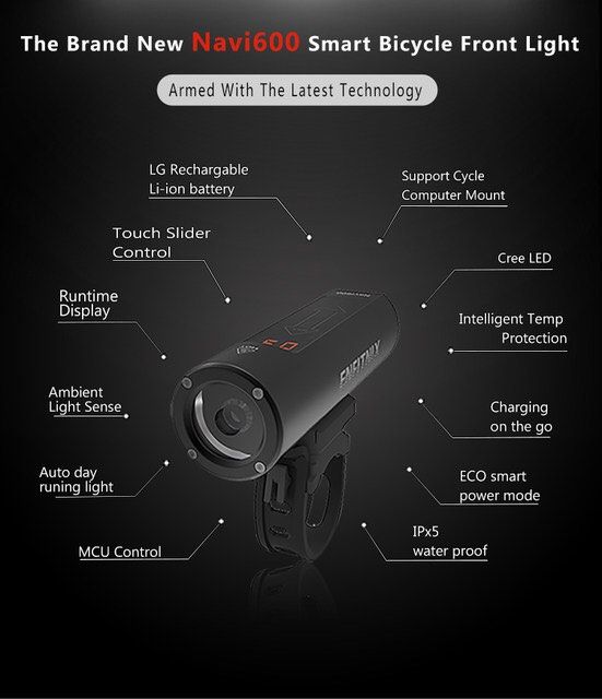 Enfitnix Navi600 phare de vélo tactile 600 lumen éclairage de vélo étanche chargement USB