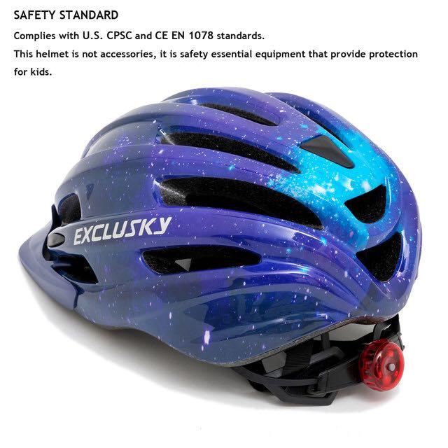Casque de vélo Exclusky pour enfants et jeunes avec équipement de protection solaire amovible pour feu arrière