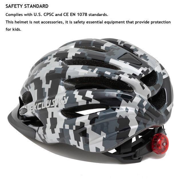 Casque de vélo Exclusky pour enfants et jeunes avec équipement de protection solaire amovible pour feu arrière