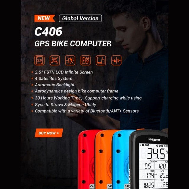 Ensemble ordinateur de vélo/cadencemètre/capteur de vitesse Magene C406 livré avec support d'extension