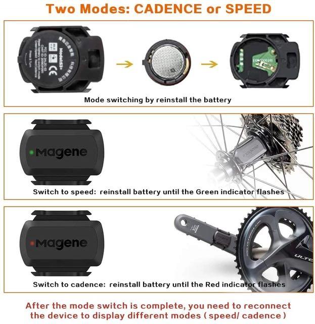Ensemble ordinateur de vélo/cadencemètre/capteur de vitesse Magene C406 livré avec support d'extension