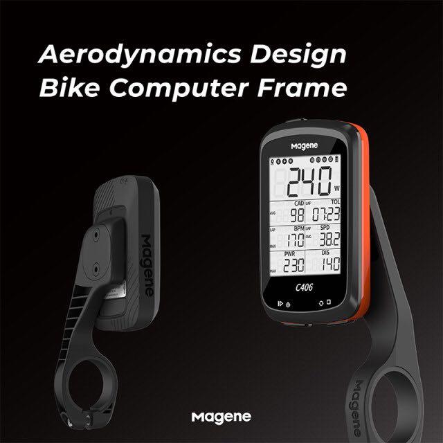 Ensemble ordinateur de vélo/cadencemètre/capteur de vitesse Magene C406 livré avec support d'extension