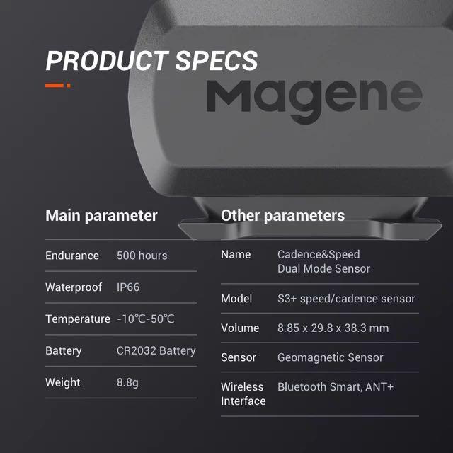 Capteur de vitesse/cadence bimode Magene S3+ capteur géomagnétique Bluetooth ANT+ pour vélo