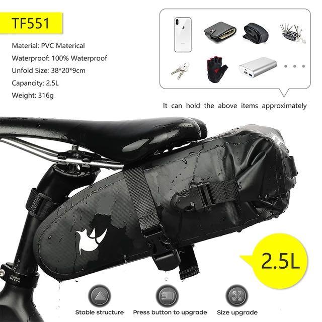 Rhinowalk Bike Tail Bag Large Capacity Waterproof Velcro Installation Rear Bike Bag