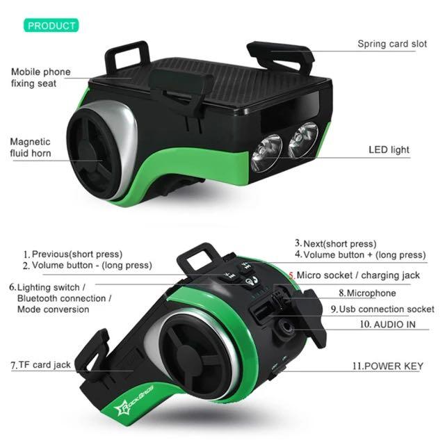 Rockbros – éclairage de vélo 5 en 1, haut-parleur, son, support de téléphone portable, batterie externe, Bluetooth multifonction, accessoire de vélo intelligent 