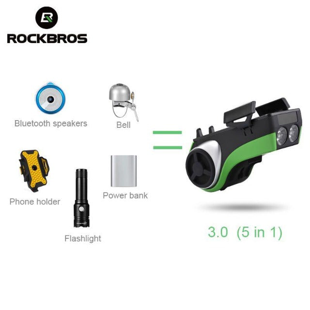 Rockbros – éclairage de vélo 5 en 1, haut-parleur, son, support de téléphone portable, batterie externe, Bluetooth multifonction, accessoire de vélo intelligent 
