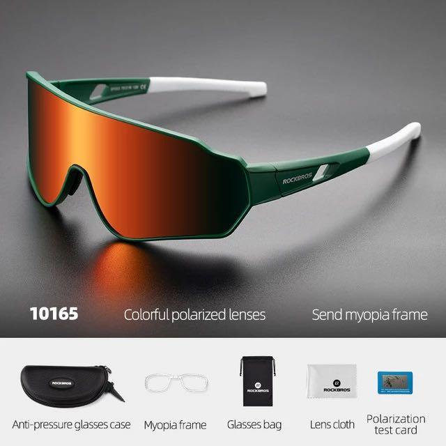 Rockbros – lunettes de soleil de cyclisme, de sport, couleur miroir, monture verte et blanche 