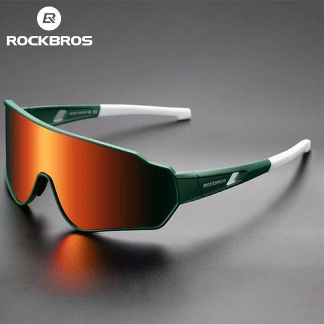 Rockbros – lunettes de soleil de cyclisme, de sport, couleur miroir, monture verte et blanche 