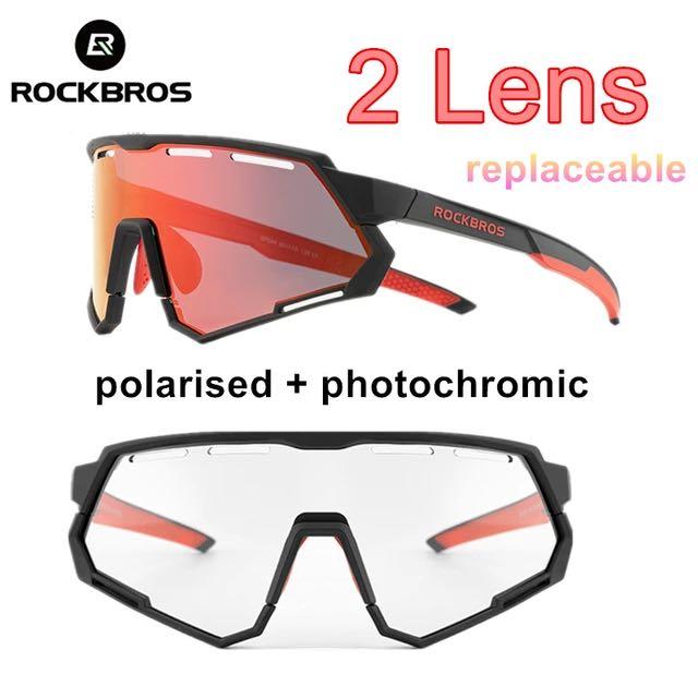 Rockbros lunettes de soleil d'extérieur lunettes de protection solaire de sport miroir polarisé remplaçable miroir dégradé cadre noir et rouge 