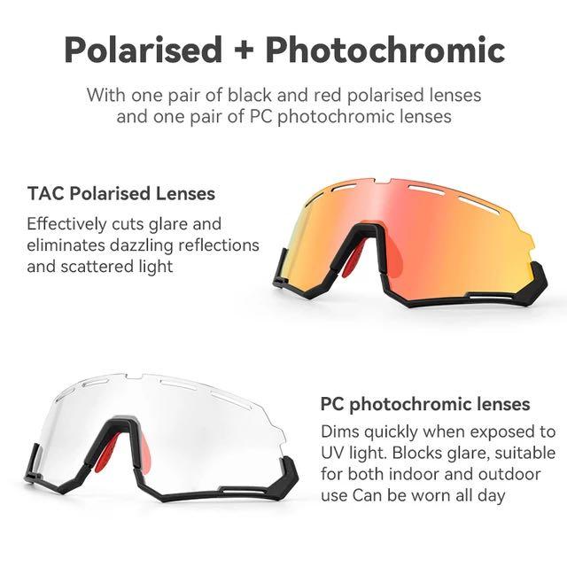 Rockbros lunettes de soleil d'extérieur lunettes de protection solaire de sport miroir polarisé remplaçable miroir dégradé cadre noir et rouge 