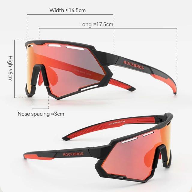 Rockbros lunettes de soleil d'extérieur lunettes de protection solaire de sport miroir polarisé remplaçable miroir dégradé cadre noir et rouge 