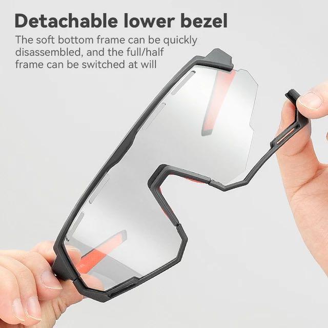 Rockbros lunettes de soleil d'extérieur lunettes de protection solaire de sport miroir polarisé remplaçable miroir dégradé cadre noir et rouge 
