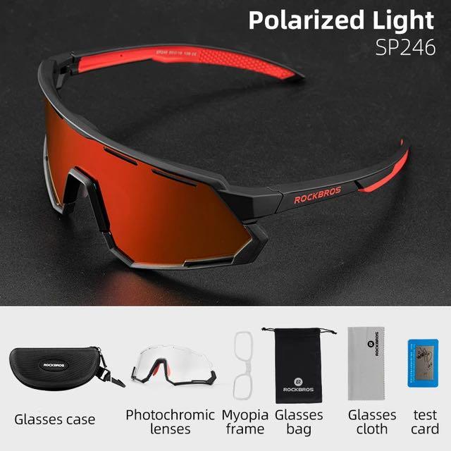 Rockbros lunettes de soleil d'extérieur lunettes de protection solaire de sport miroir polarisé remplaçable miroir dégradé cadre noir et rouge 