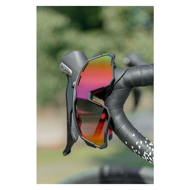 Rockbros lunettes de soleil d'extérieur lunettes de protection solaire de sport miroir polarisé remplaçable miroir dégradé cadre noir et rouge 