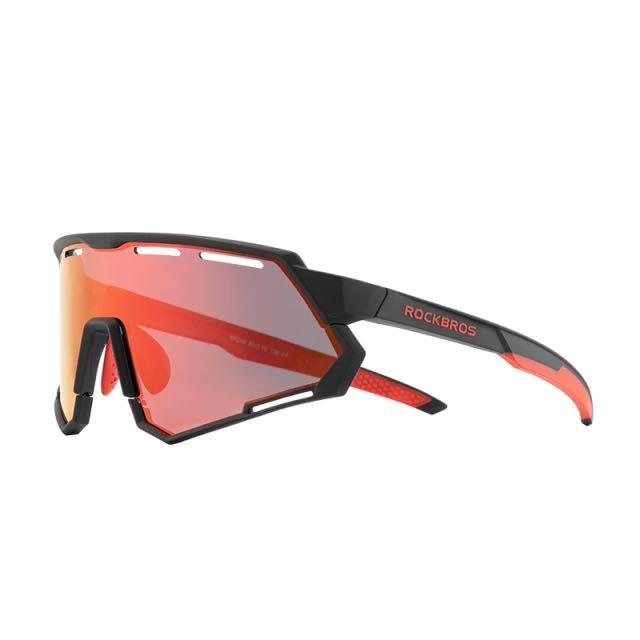 Rockbros lunettes de soleil d'extérieur lunettes de protection solaire de sport miroir polarisé remplaçable miroir dégradé cadre noir et rouge 