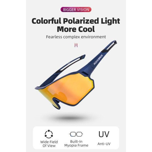 Rockbros – lunettes de soleil de cyclisme, de sport, miroir coloré, monture bleue 